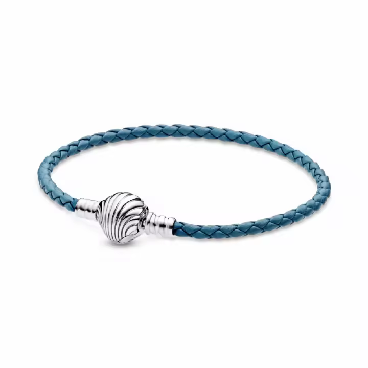 Pulsera Moments Cuero Turquesa Cierre Concha - 1