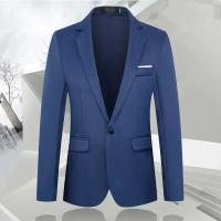 Traje De Otoño Para Hombre Moda Ajustado Con Cuello Redondo De Color Sólido Antirroto Casual Negocios Versátil Traje De Manga Larga - details 3