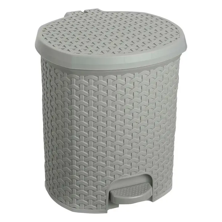Keeeper Cubo de Basura Rattán Gris Nórdico 11,5L - Apertura Fácil con Pedal - 1