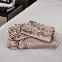 Set De Edredón Satinado 3PCS Colores Blanco Khaki Y Rosa Seda Suave Con Volantes Estilo Moderno Para Cama Conjunto De Ropa De Cama - details 38