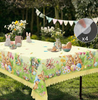 Mantel Redondo De Pascua Con Diseño De Tulipanes Conejito Y Huevo Jardín Tamaño Cuadrado Proceso De Enrase En Borde Decoración De Jardín Para Uso Diario En Cocina Terraza Decoración De Pascua - details 2