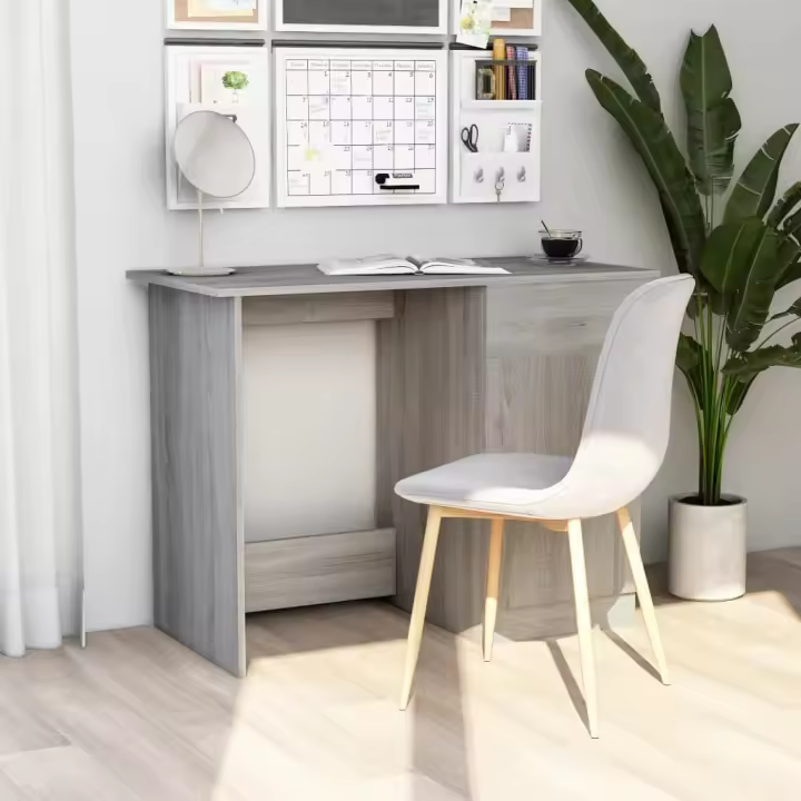 vidaXL Escritorio de madera contrachapada 100x50x76 cm en color Gris sonoma/Blanco/Madera antigua y más | estructura resistente ideal para salón dormitorio o estudio - 1