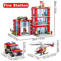 Estación De Bomberos De La Serie Ciudad Con Helicóptero Y Camión De Rescate Vehículos De Modelado Para Niños Juguetes De Bloques Compatible Con Lego - details 1
