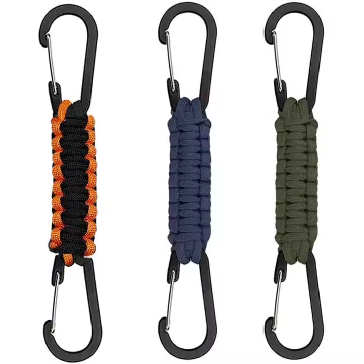 Llavero de paracord de acero inoxidable de 3 piezas, llavero de paracord con mosquetón, clip de gancho de anillo de cordón trenzado, actividades al aire libre, supervivencia, emergencias, 3 colores - 1
