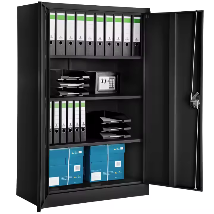 Tectake - Armario archivador con cierre de seguridad y 4 alturas 140 x 90 x 40 cm  Armario archivador con cierre de seguridad y 4 alturas  Estantes ajustables en altura individualmente  Fácil de montar, soporte estable  Acero de alta calidad - 1