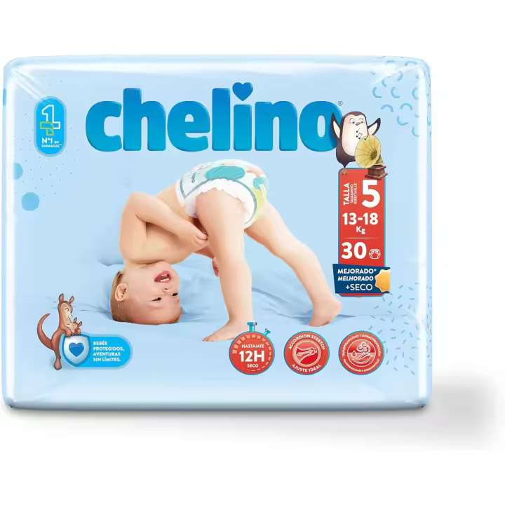 Chelino- Pañales infantiles Talla 5 (13-18kg), 30 Unidades ( Paquete de 1) - 1