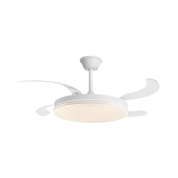 Alemar - Ventilador Con 4 Aspas Retractiles, modelo Ecos Blanco , 50 cm, Cerrado, 107 cm abierto, LED , 72W, Mando a Distancia, Temporizado, 6 Velocidades, Memoria, Modo invierno y Verano, LUZ LED 60W 3000K,4000K,6500K - 1