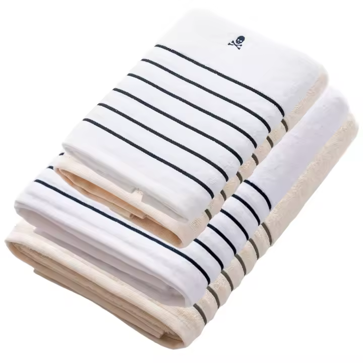 Scalpers Home Set de 4 toallas: 2 de lavabo (100x50) y 2 de ducha (150x90), 100% algodón, 550GSM, gris con rayas - 1