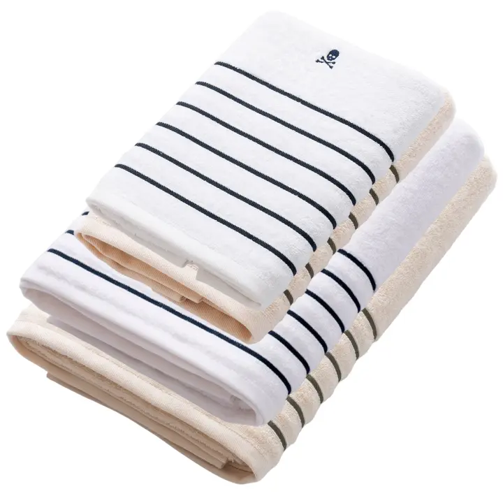 Scalpers Home Set de 4 toallas: 2 de lavabo (100x50) y 2 de ducha (150x90), 100% algodón, 550GSM, gris con rayas - 1