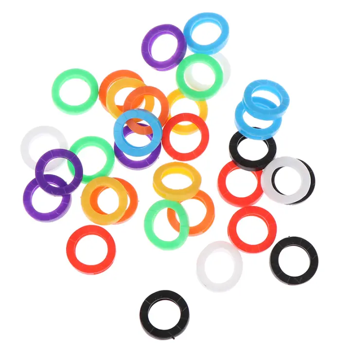 32PCS Anillos De Llaves Elásticos De Goma Suave Etiquetas De Cabezas Capuchones Marcadores ID Mixtos Aleatorios Para Hombres Y Mujeres - 1