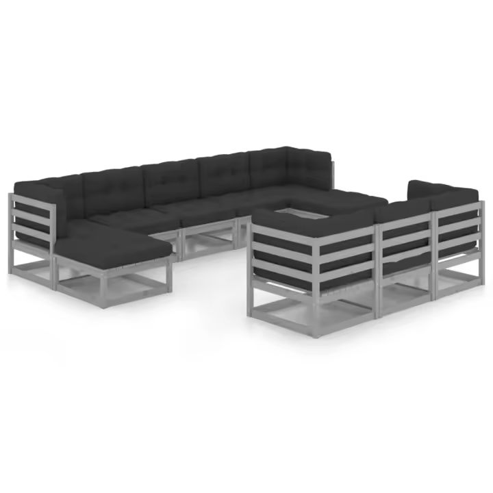 vidaXL Set de muebles de jardín 10 pzas con cojines madera pino gris - 1