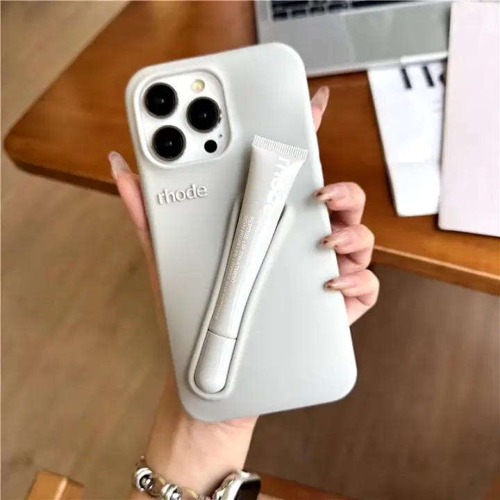 Funda De Silicona Para iPhone Con Diseño De Tostada Gris Y Ribbons Espresso Y Fresa Cubierta Lipstick Compatible Con Modelos 11 12 13 14 15 16 pro Max plus - 1