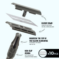 Afeitadora De Seguridad Reutilizable Para Hombres Con 10 Hojas De Afeitar Doble Orilla Platinadas Cuchilla De Zinc Aleación Y Mango De Aluminio Para Rostro Cuerpo Y Bikini - details 2