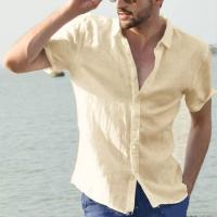 Camisa Casual Para Hombre De Color Sólido Con Mangas Cortas Y Estilo Versátil Para Playa Primavera Y Verano Cierre Soltero - details 4