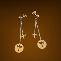 Pendientes Largos Media Bola con Libelulas Oro 18 Kilates con Certificado de Calidad - details 3
