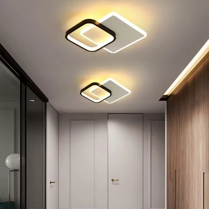 Lámpara de techo LED moderna, 24 W, 2700 lm, cuadrada, diseño creativo, luz blanca cálida de 3000 K, lámpara de techo para interiores, pasillos, dormitorios, baños, cocinas y salas de estar (29 x 24 cm, negra) - 1