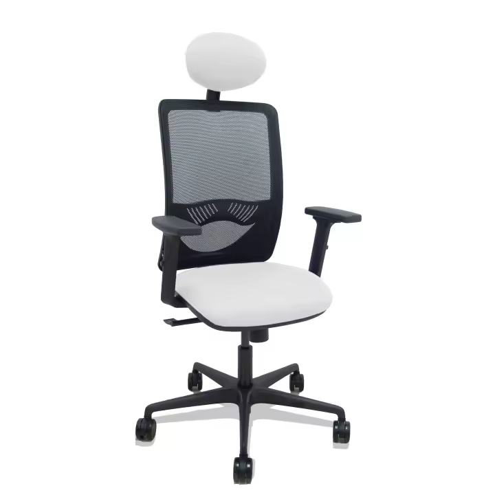 Silla Zulema sincro malla negra asiento bali blanco brazos 2D ruedas 65mm cabecero - 1