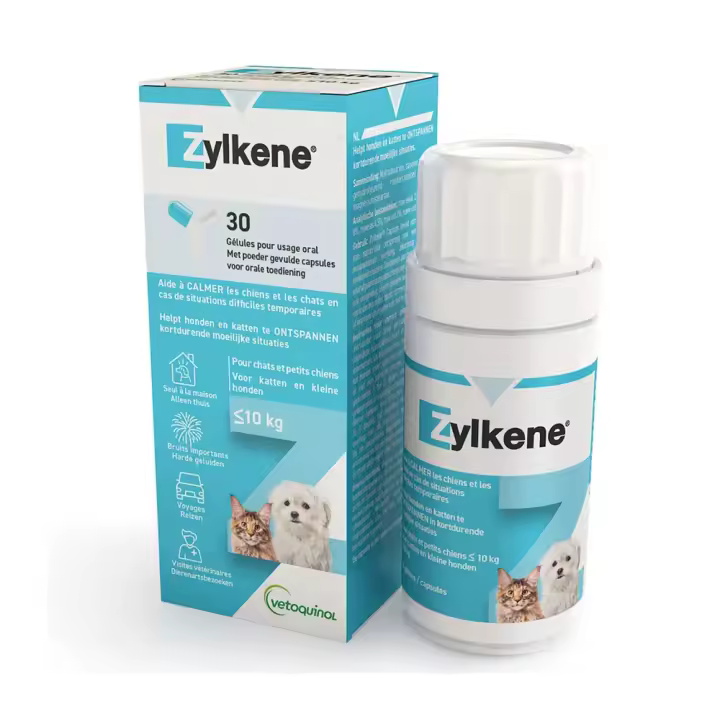 Zylkene 75 mg 30 cápsulas tranquilizante natural para perros pequeños y gatos Vetoquinol - 1