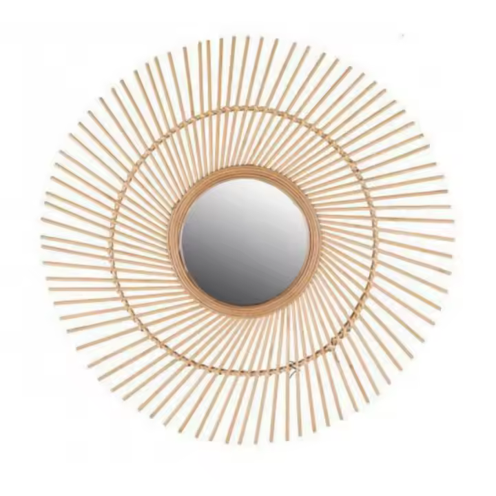STARLEY-Espejo Espiral de Bambú,Espejo de pared colgante creativo natural forma redonda para sala de estar 63cm - 1