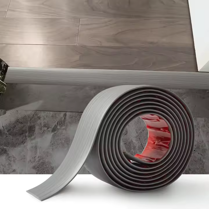 2M Tira de Transición de Piso PVC Tira de Umbral Autoadhesivo Perfil De Transición Tira Borde Suelo Tiras de Cubierta de Piso para Eliminar Juntas Tarima, 5cm Grano de Teca Marrón - 1