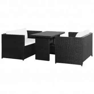 VIDAXL 43913 conjunto de muebles de jardín fabricados en ratán sintético color negro con estructura de acero vida xl - 1