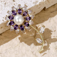 Broche De Flor Dorada Con Zirconia Joyería De Novia Lujo Accesorios Para Mujer Regalos Para Damas De Honor Adornos Elegantes Para Bodas - details 22