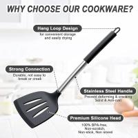Juego de Utensilios de Cocina, Utensilios de Cocina de Silicona Resistentes al Calor con Mangos de Acero Inoxidable Antiadherentes, Negro, 15 Piezas - details 3