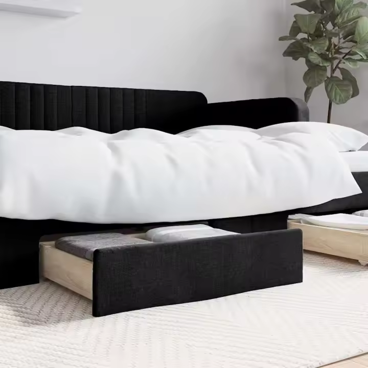Cajones de cama 2 uds madera de ingeniería y tela negro - 1