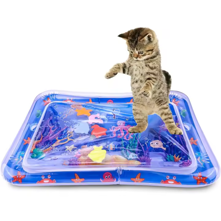 Alfombra de juego sensorial con agua para gatos, alfombra de juego con agua para gatos para jugar solos, juguetes interactivos para gatos de interior, alfombra de actividades para gatos - 1