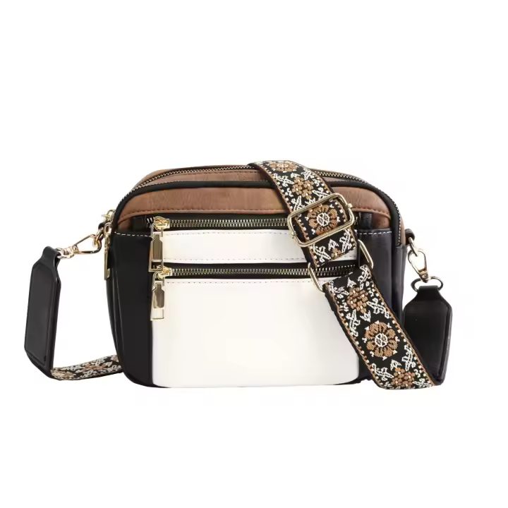 Bolsos de mujer con múltiples bolsillos, hechos a mano, con correas de colores, bandoleras de cuero y monederos con correa de guitarra, bolsos bandolera pequeños de cuero vegano para - 1
