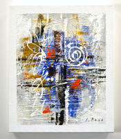 Cuadroexpres - Armario para Llaves, para pared, 26x31x6 cm, Pintado a Mano, Abstracto Azul, con Relieve, 100% Original, Con 12 ganchos para colgar llaves. Tornillos y tacos incluidos. Firmado por el artista - details 1