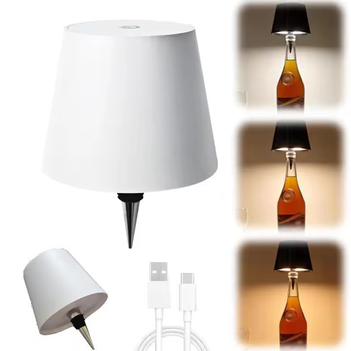 Lámpara De Mesa Inalámbrica Para Botella Con Control Táctil Y 3 Colores Iluminación Nocturna Para Decoración De Barra De Vino Luz De Escritorio Con Batería Recargable - 1