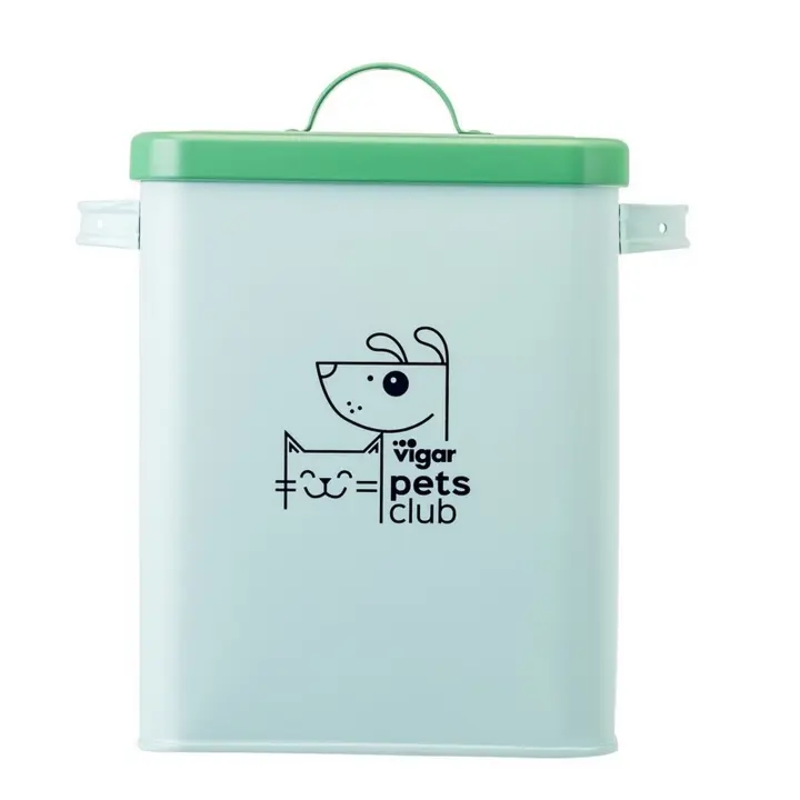 Vigar - Contenedor Metal Pets Club 2,5 kg Almacenamiento para Alimentos de Mascotas Resistente y Duradero Diseño Elegante y Moderno Fácil de Limpiar y Mantener Ideal Para Hogares - Tapar Hermética para Evitar Olores - Ta - 1