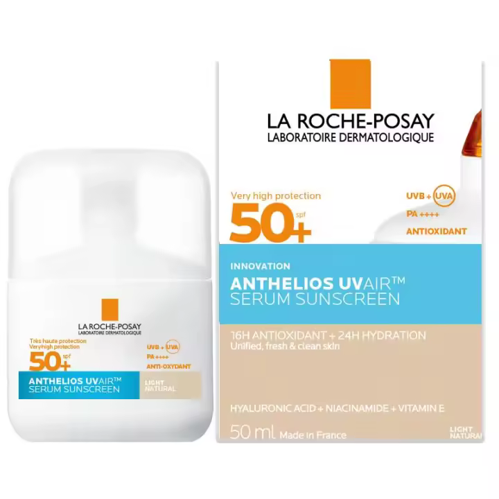 La Roche-Posay Anthelios UVAIR Serum SPF50+ Color Claro Natural 50 ml – Protector Solar Facial con Color, Sérum Ligero, Muy Alta Protección UVA/UVB - 1