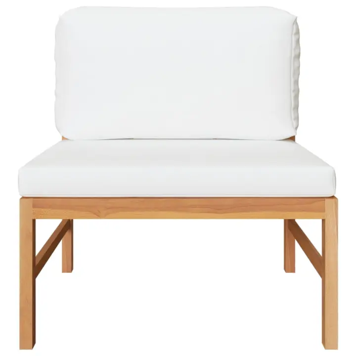 vidaXL Sofá central de madera maciza de teca con cojines Crema, Gris oscuro, Conjunto Terraza Muebles Jardín Exterior Juego de Muebles de jardín Mueble Jardín Exterior Muebles de Salon Exterior - 1
