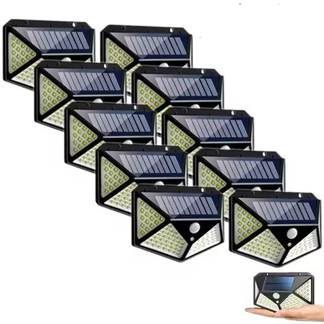 Lámpara de pared Solar LED 100Pcs con Sensor de Movimiento Impermeable para Jardín al Aire Libre Luminosa con 4 Caras - 1