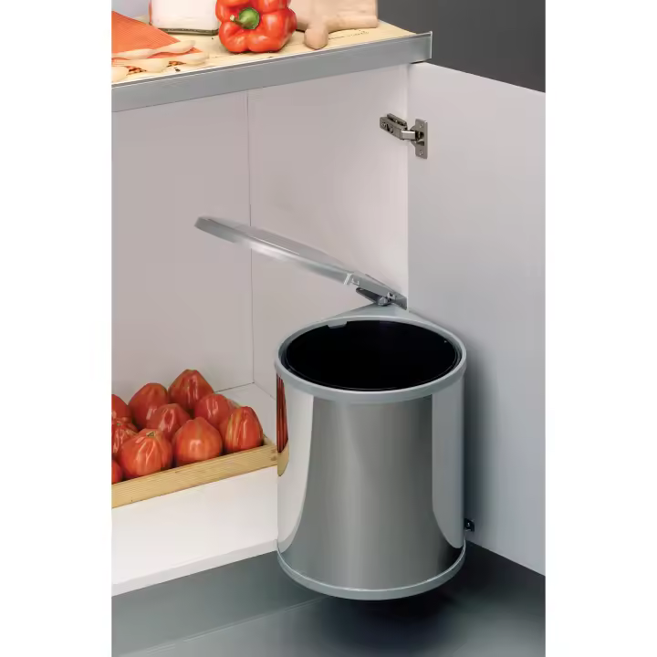 AZERO - Cubo de Basura Extraíble - Capacidad 13 Litros - 35,5 x 27,7 cm - Sistema de Apertura y Cierre de Tapa - Fácil Instalación en Espacios Mínimo de 40 cm - Material de Acero Inoxidable - 1