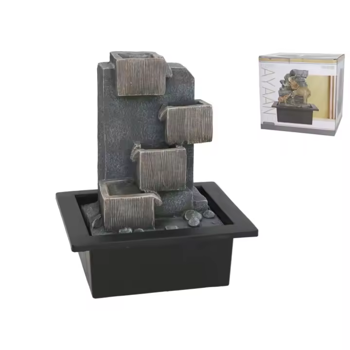 Gissed Fuente Decorativa de Agua en Resina con Diseño Escalonado – Estilo Zen para Hogar, Oficina y Espacios Relajantes – Flujo Suave de Agua con Bomba Incluida – Ideal para Aromaterapia, Feng Shui y Meditación – Medidas 17.5 x 21 x 24 cm – Decoración con - 1