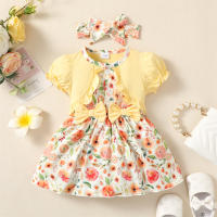 Vestido De Princesa Para Bebé Niña Con Estampado Floral Y Cinturón Kuwkuw Ropa Infantil Vestidos De Verano Para Recién Nacida Talla Ajustada Estilo Coreano - details 1