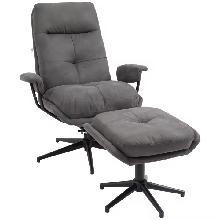 HOMCOM Sillón de relajación con taburete, sillón de TV con pie giratorio, sillón de TV con función reclinable para sala de estar, dormitorio, hasta 150 kg de carga, poliéster, acero, gris oscuro - 1