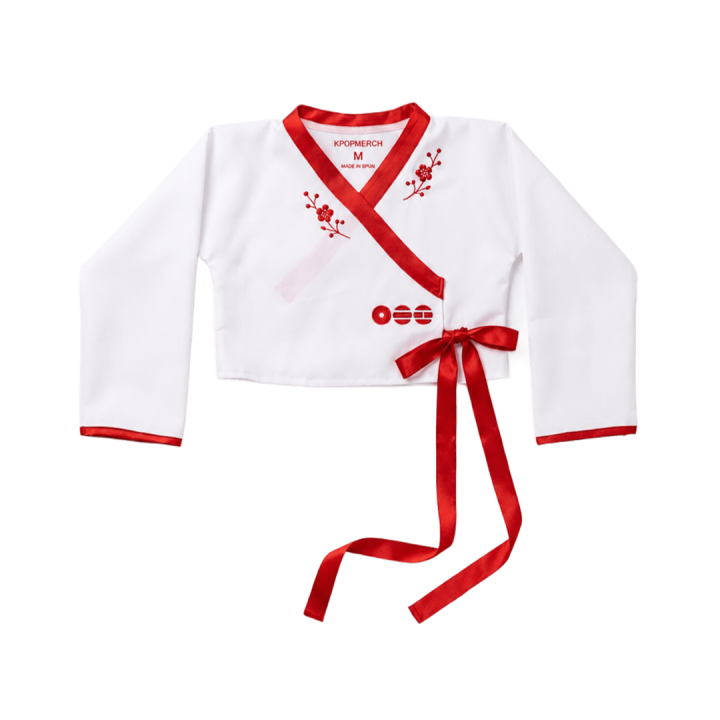 Chaqueta Tradicional Coreana Jeogori Hanbok Moderno - Arirang Blanco y Rojo - Diseño K-Style
