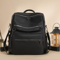Mochila de PU retro europea y americana, mochila informal de gran capacidad para mujer - details 4