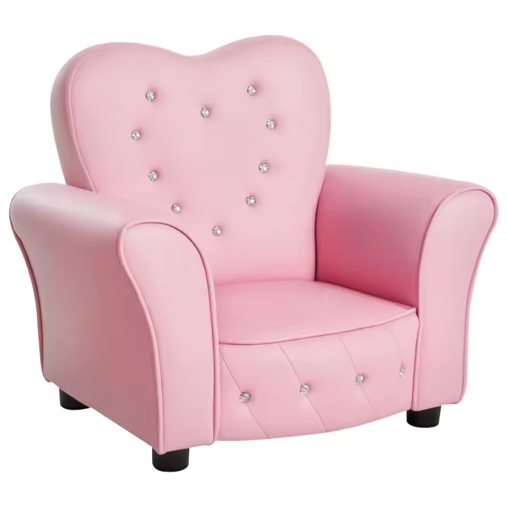 HOMCOM Sillón Infantil Sofá para Niños Decorativo en Forma de Corazón con Asiento Reposabrazos Acolchados Respaldo Alto 59x41,5x49 cm Rosa - 1