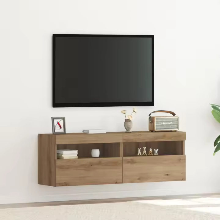 Gabinetes de TV vidaXL con luces LED 2 pcs Roble artesanal 60x30x40 cm - 1