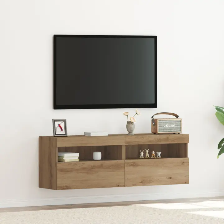 Gabinetes de TV vidaXL con luces LED 2 pcs Roble artesanal 60x30x40 cm - 1