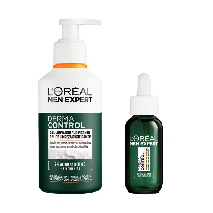 L'Oréal Paris | Men Expert Derma Control Gel Limpiador Purificante con Ácido Salicílico y Niacinamida Para Pieles Grasas con Tendencia Acnéica 260ml + Sérum Anti-Imperfecciones Con Niacinamida 30ml - 1