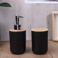 Porta Cepillo De Dientes Negro De Plástico Con Tapa De Bambú Dispensador De Loción Caja De Jabón Accesorios De Baño - details 5