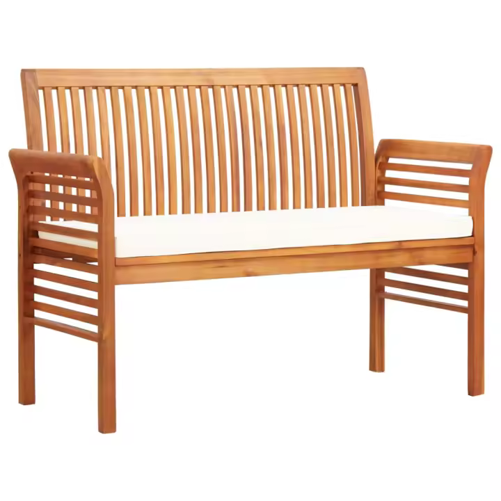 vidaXL Banco de jardín 2 plazas con cojín madera maciza acacia 120 cm en color Crema/Gris oscuro | acolchados duraderos para sofás de jardín terraza exterior - 1