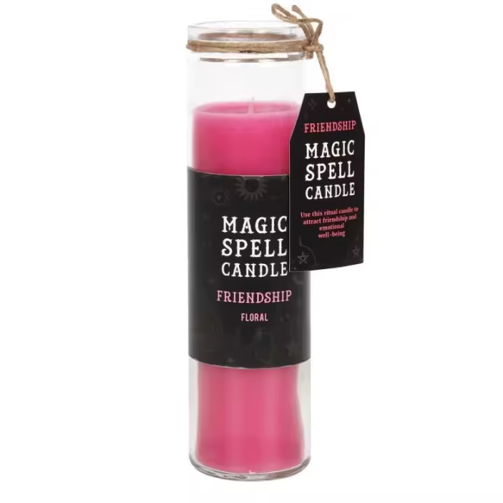 VELAS TUBO MÁGICA - MAGIC SPELL TUBE CANDLE - FRIENDSHIP - AMISTAD- VELA TUBO CRISTAL ROSA FLORAL 21CM - SPIRIT OF EQUINOX - 1