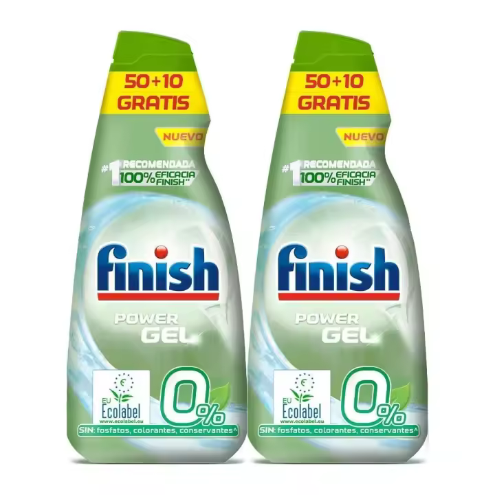 Finish Power Gel 0% Lavavajillas con certificado ecológico, Pack 2 x 900ml - 1